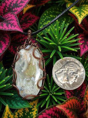 Handmade Wire Wrapped Dendrite Crystal Pendant, Copper Wire Wrapped Crystal